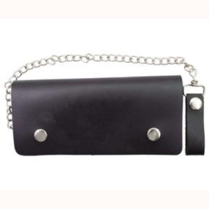 Genuine Leather Biker Long Chain Wallet, Black
